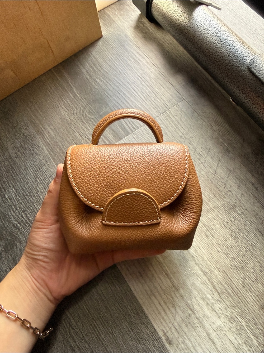 Polene Mini Top-Handle Bag in Cognac Brown